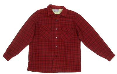 Vintage 60s PENDLETON Mens Board Shirt Plaid Red Black Loop Collar sz L /417 - Image 1 of 4