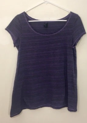 Camiseta de yoga suave manga corta suelta a rayas púrpura PrAna para mujer pequeña usada en excelente estado Foto 1 de 4