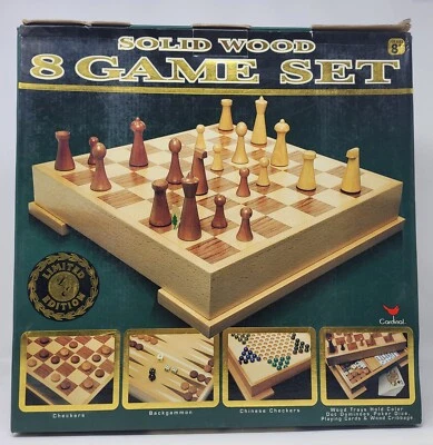Cardinal Boardgame SolidWood 8 GAME SET Chess Checkers Backgammon Cribbage Cards - Image 1 of 4
