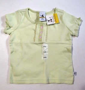 Sprockets Green Shirt Toddler Girl 3T Ruffle Embroidered Pink Flowers Lace Flaw - Picture 1 of 11