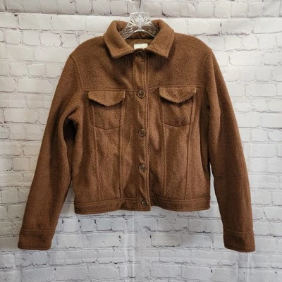 Chaqueta Joie para mujer pequeña marrón de peluche polar como chaqueta recortada con botones Foto 1 de 4