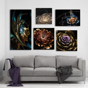 Designart - Black Collection - Abstract Wall Art set of 5 pieces - Multi-color - Picture 1 of 5