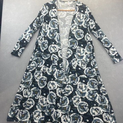 Cárdigan largo abierto Lularoe Sarah Duster azul blanco pensamiento peonía floral pequeño Foto 1 de 4