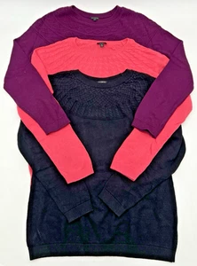 (3) TALBOTS LONG SLEEVE SWEATERS WITH NECK DETAIL WOMENS M BLACK, CORAL, PLUM - Picture 1 of 24