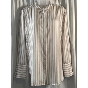H&M Collarless Oversized Striped Shirt Ivory Pink Black 10 academia career 80-09 - Picture 1 of 12