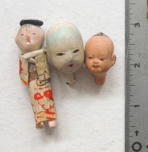 Antique Vintage Lot Small Japanese Doll & 2 Heads P7629 - Picture 1 of 3