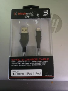Blackweb 3Ft Sync & Charge Cable Lightening-USB Connector Fiber Light Blue - Photo 1 sur 4