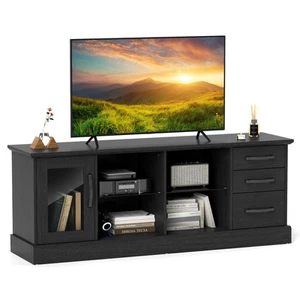 63" Media Console Table w/3 Drawers 2 Glass Shelves Cable Holes for Living Room - Picture 1 of 10