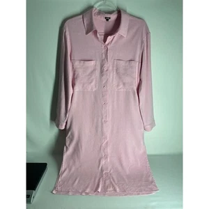 Monrow Pink Linen Blend Button Down Shirt Dress Long Sleeve Size Small - Picture 1 of 7