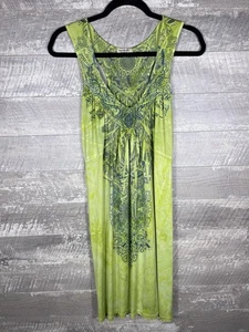 Vestido Mandala Paisley Tribal Tachonado Verde Lima Azul Talla L Y2K Hippie Grunge - Imagen 1 de 24