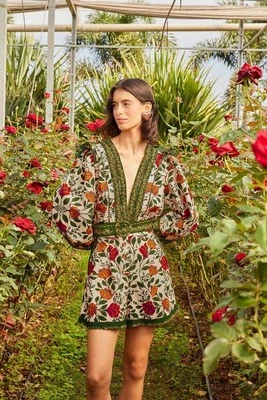 NUEVO CON ETIQUETAS AUTÉNTICO FARM RIO Arena Jardín Tapiz Algodón Orgánico Mameluco Talla EXTRA PEQUEÑO XS Foto 1 de 4