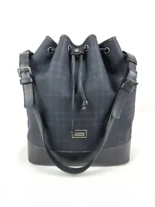 BURBERRY London Handbag Bucket Nova Check Dark Blue #105 - Picture 1 of 12