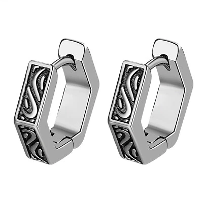 Nordic Viking Geometric Hoop Earrings for Men Women Stainless Steel Ear Studs - Image 1 of 4