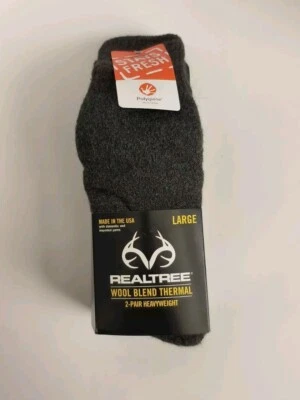 Realtree Wool Blend Thermal Socks 2-Pack Odor Protection Gray Large - Image 1 of 3