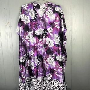 Winlar Caftan Womens One Size Satin Purple Floral Animal Print Mrs Roper Dress - Picture 1 of 10