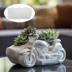 Gypsum Motorcycle Planter Silicone Mold Concrete Succulents Vase Flowerpot Mould - Picture 1 of 10