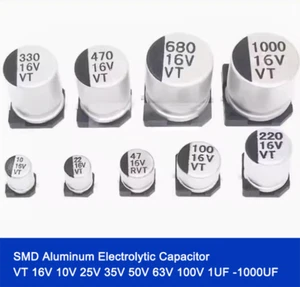 SMD Aluminum Electrolytic Capacitor VT 16V 10V 25V 35V 50V 63V 100V 1UF -1000UF - Picture 1 of 8