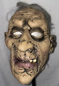 Creepy Halloween Rubber Latex Mask Prop OLD WRINKLED MAN Disturbing Mesh Cap - Picture 1 of 7