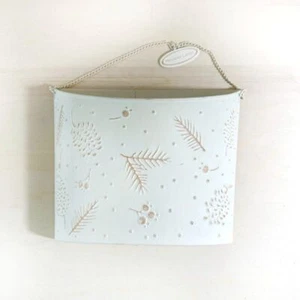 Hallmark Metal Holiday Cards Holder White Pine Cones Rustic Decor - Picture 1 of 8