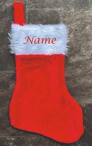 Medias de Navidad Personalizadas Bordadas Rojo Felpa Blanco Imitación Piel 40cm x 18cm - Imagen 1 de 4