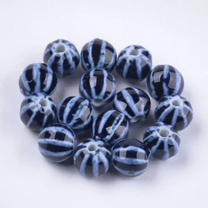 11mm Fancy Antique Glazed Handmade Round Porcelain Beads 50pcs - Picture 1 of 2