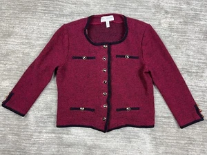Vintage St John Collection Blazer Womens 14 Red Black Button Up Padded Career - Picture 1 of 10