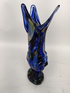 Vintage Murano Style Glass Sculpture Olympic Torch Blue Home Decor
