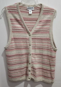 Pendleton Womens Sleeveless Cardigan Sweater Linen Blend Pink/Beige Striped Sz L - Picture 1 of 9