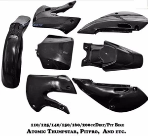 BLACK KLX 110 PLASTICS KIT 125/140/150/160/200CC DIRT BIKE FOR THUMPSTAR DHZ TDR - Picture 1 of 6