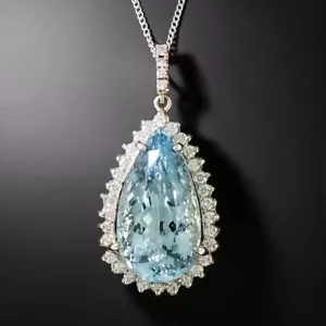 Collana Ciondolo San Valentino 17,00 CT Acquamarina e Diamanti in Argento Sterling 925 - Foto 1 di 7