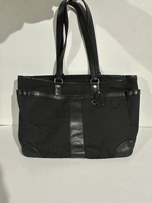 COACH Black Signature C Leather Briefcase Tote Purse Diaper Bag F77156 - Image 1 of 4