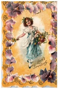 Vintage Embossed Die-Cut Loves Greetings Valentine like Card - P43 - !14 - Picture 1 of 2