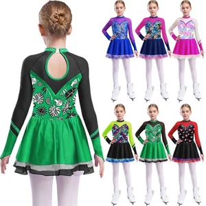 Kids Girls Dresses Latin Dancewear Modern Dress Mesh Splice Leotard Ballerina - Picture 1 of 53