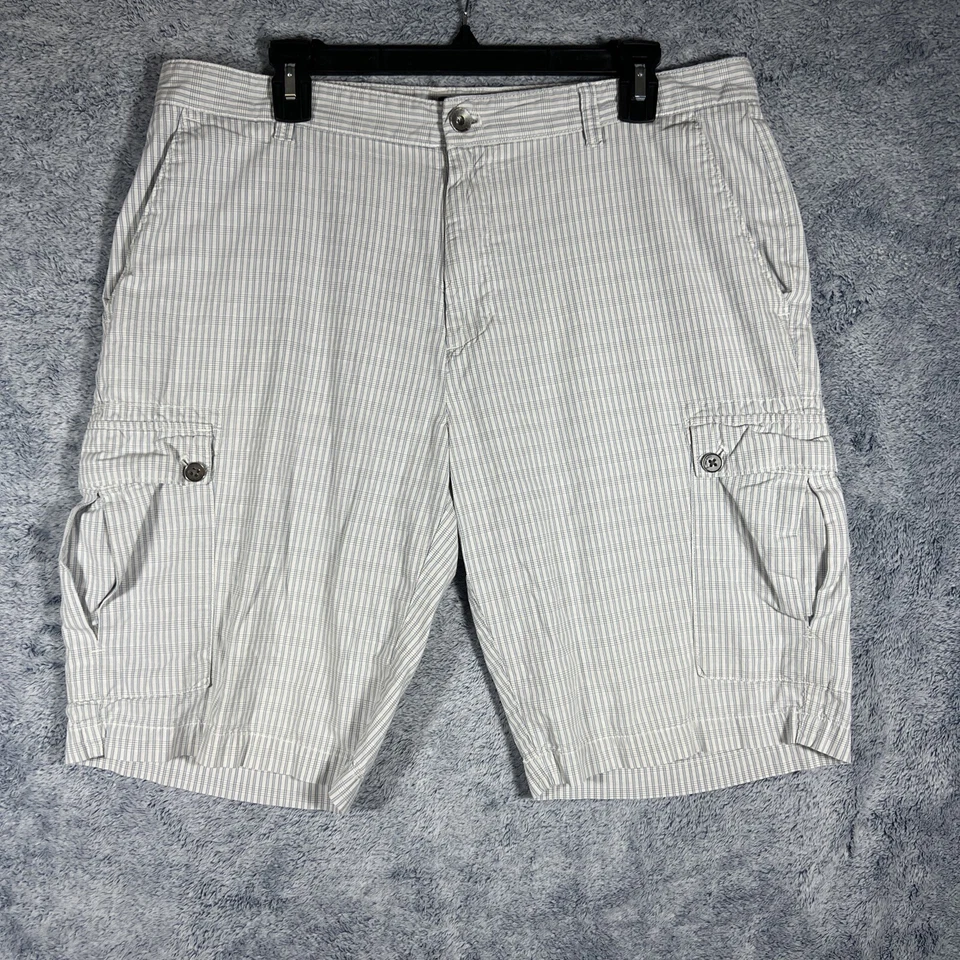 Мужские белые/серые/синие клетчатые шорты-карго Calvin Klein 100% хлопок размер 36 - Изображение 1 из 4