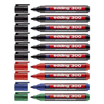 10 x Edding 300 Permanentmarker Filzstift nachfüllbar 1,5 - 3 mm farbig sortiert - Bild 1 von 2