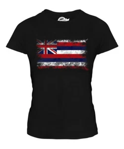 HAWAII STATE DISTRESSED FLAG LADIES T-SHIRT TOP HAWAIIAN SHIRT JERSEY GIFT - Picture 1 of 14