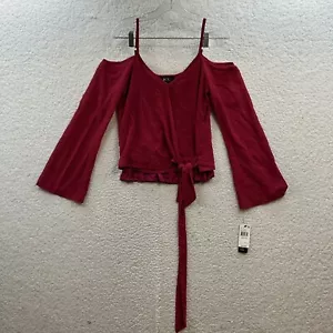 BCX Off Shoulder Long Sleeve Tie Front Top With Straps Fuchsia Pink Women’s Sz M - Picture 1 of 12