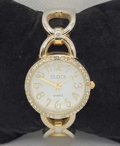 Ladies Studio Time Stylish Round Gold Tone Case Bangle Cuff Bracelet Watch L6 - Picture 1 of 8