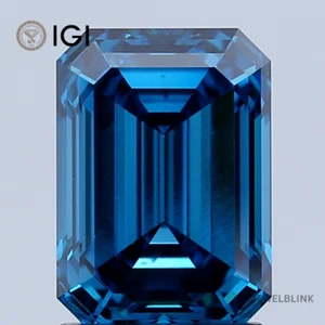IGI certified 2.16 Ct Fancy Intense Blue VS1 Loose Emerald CVD Lab Grown Diamond - Picture 1 of 18