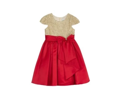 Rare Editions Girls Cap Sleeve Cascade Bow Embro Red Dress NWT $74 - Image 1 of 4