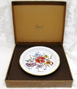 GUCCI Richard Ginori Ashtray Flower Motif Trinket Tray Pottery Plate 14cm W/ Box - Picture 1 of 12