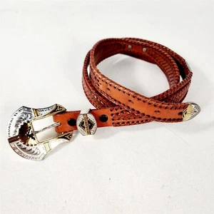 Vintage Leder Western Gürtel Montana Silberschmied Schnallen Set Größe 32 - Bild 1 von 9