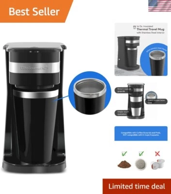 Quick Brew kompakte Kaffeemaschine mit wiederverwendbarem Filter & isoliertem Reisebecher - Bild 1 von 4