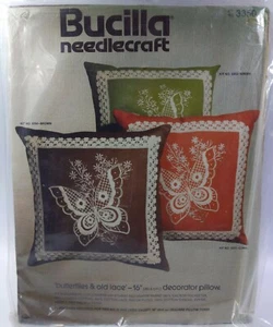 Bucilla Needlecraft Butterflies & Old Lace 16" Decorator Pillow Brown #3350 - Picture 1 of 2