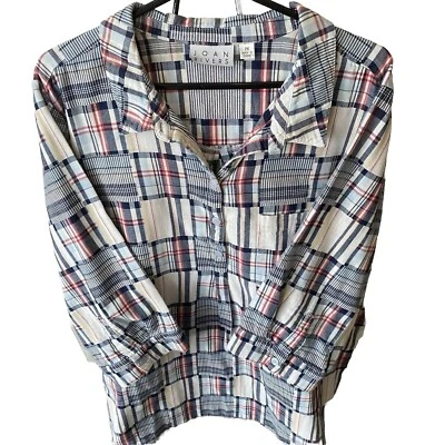 Camiseta para mujer Joan Rivers azul blanco a cuadros talla grande 2x oficina algodón causal Foto 1 de 4