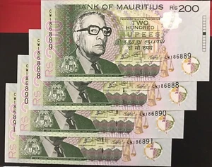 4x Mauritius Rs 200 rupees 2022 consecutive serial numbers AUNC/UNC - Picture 1 of 3