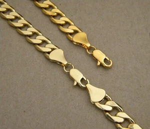 Herren Gelbgold plattiert Kubanische Kette Halskette & Armband Set 24 Zoll lang 10 mm breit - Bild 1 von 3