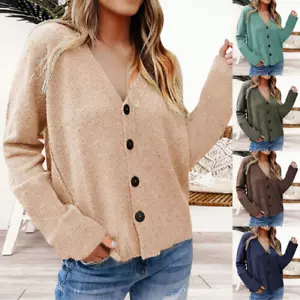 Womens Long Sleeve Loose Knit Cable Open Front Button Down Cardigan Sweater - Picture 1 of 12