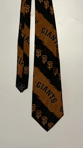 100% Silk SF Giants Men's Neck Tie Black w Orange SF Giants Logo Good Condition Cover