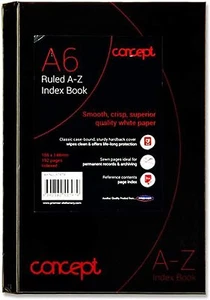 A6 A-Z Tabbed Address Index Book Hardback Concept Paper Black Notebook Organiser - Picture 1 of 8